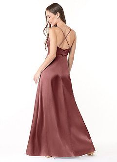 Azazie Naomie Bridesmaid Dresses Amethyst A-Line Cowl Neckline Side Slit Stretch Satin Dress image2