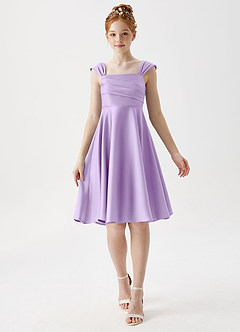 Azazie Amira Junior Vestido de Lila de Satén Elástico de Corte En A con Plisado image1