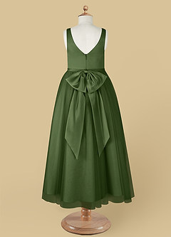 Azazie Marybell Flower Girl Dresses Olive A-Line Bow Tulle Dress image10