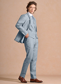 front Harrison Dusty Blue 100% Linen 3-Piece Suit