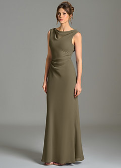 Azazie Kieryn Brautjungfernkleider Meerjungfrau-Linie Plissee Chiffon Kleid Weidengrün image3