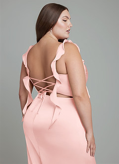 Azazie Jessamine Bridesmaid Dresses Powder Pink Sheath Corset Stretch Satin Dress image14