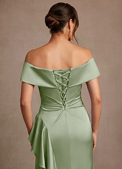 Azazie Kirsty vestidos de madre de la novia Vestido de Salvia Polvorienta de Satén Elástico de Corte Recto con Vestidos sin tirantes image7