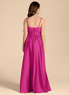 Azazie Catalina Junior Abito A-Line in Raso Elasticizzato Scollo a Cuore Fucsia image2