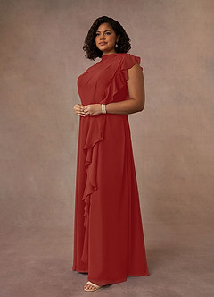 Azazie Narine Mother of the Bride Dresses Terracotta A-Line High Neckline Pleated Chiffon Dress image15