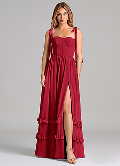 Azazie Anastacia Brautjungfernkleider A-Linie Herzausschnitt Chiffon Kleid Scharlachrot image1