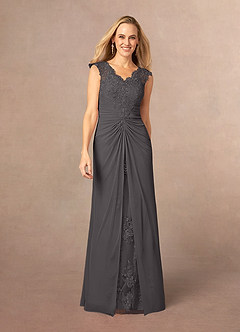 Azazie Jovie Mother of the Bride Dresses Steel Grey A-Line Lace Dress image1