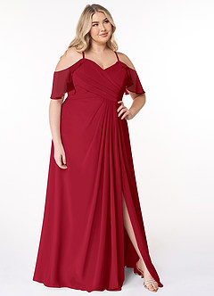 Azazie Dakota Brautjungfernkleider A-Linie V-Hals Gefaltet Chiffon Kleid Scharlachrot image18