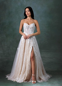 Azazie Ivonnah Wedding Dresses Diamond White Nude A-Line Strapless Tulle Dress image1
