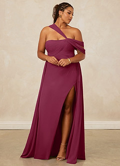 Christian Siriano Bridal for Azazie 1014 Bridesmaid Dresses Mulberry A-Line Off the Shoulder Chiffon Dress image13