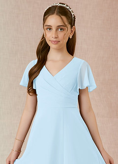 Azazie Induh Junior Sky Blue A-Line Ruched Chiffon Dress image4