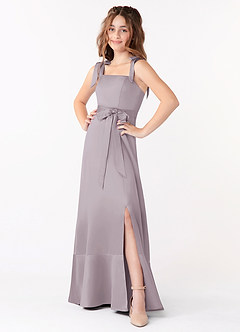 Azazie Barbara Junior Dusk A-Line Bow Matte Satin Dress image1