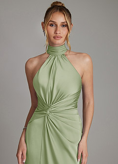 Azazie Gracelynn Bridesmaid Dresses Dusty Sage Sheath Pleated Stretch Satin Dress image3