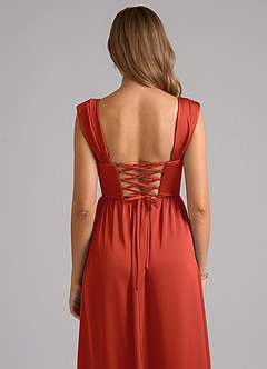Azazie Hattie Bridesmaid Dresses Rust A-Line Corset Stretch Satin Dress image7