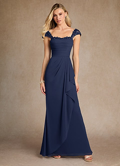 Azazie Belfast Mother of the Bride Dresses Dark Navy Sheath Lace Mesh Dress image4