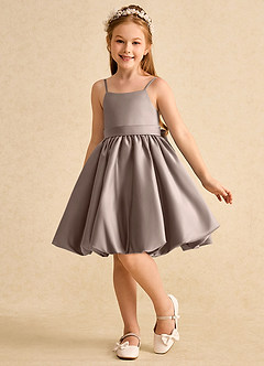 Azazie Davine vestidos de niña de las flores Vestido de Gris Pardo de Satin Mate de Corte En A con Tirante Espagueti image5