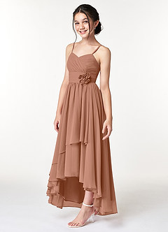 Azazie Catalina Junior Abito A-Line in Chiffon Increspato Bronzo image3