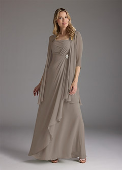 Azazie Weisz Mother of the Bride Dresses Taupe A-Line Square Neckline Pleated Chiffon Dress image1