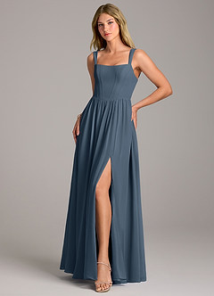 Azazie Rosaline Jurken voor bruidsmeisjes Jurk van Chiffon met A-Lijn Zijsplit Neptunus image3