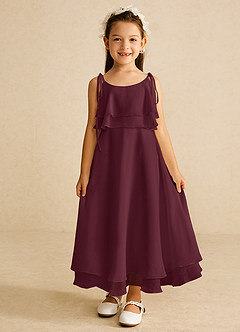 Azazie Temi Flower Girl Dresses Cabernet A-Line Spaghetti Strap Chiffon Dress image4