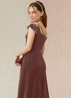 Azazie Gabi Junior Espresso A-Line Velvet Dress image7