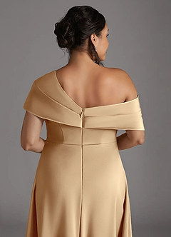Azazie Milton Mother of the Bride Dresses Champagne A-Line Pleated Stretch Satin Dress image10