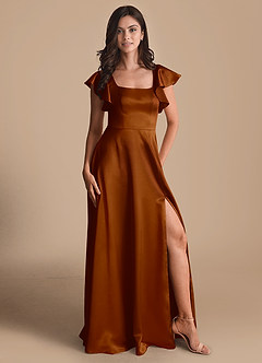 Azazie Bondi Bridesmaid Dresses Copper A-Line Bow Metallic Satin Dress image5