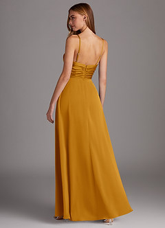 Azazie Jenna Bridesmaid Dresses Butterscotch A-Line Pleated Stretch Satin Dress image4