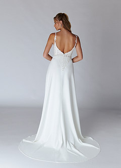 Azazie Clementina Wedding Dresses Diamond White A-Line V-Neck Sequins Stretch Crepe Dress image2