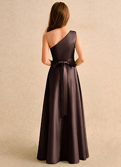 Azazie Puddles Girls Formal Flower Girl Dresses Ganache A-Line One Shoulder Matte Satin Dress image3