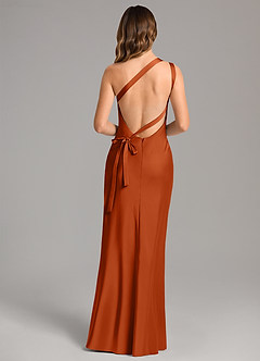 Azazie Monroe Bridesmaid Dresses Burnt Orange Mermaid One Shoulder Stretch Satin Dress image2