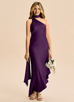 Azazie Briony Junior Etui Plissee Stretch-Satin Kleid Traube image5