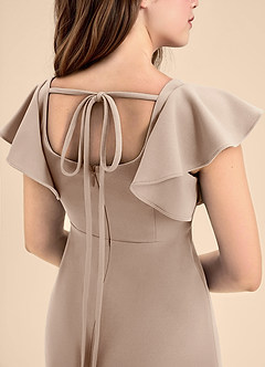 Azazie Bondi Junior Robe Trapèze en Crêpe Élastique Fente Latérale Taupe image5