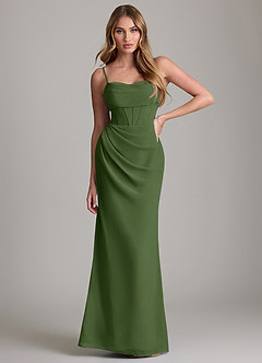 Azazie Mai Bridesmaid Dresses Olive Sheath Pleated Chiffon Dress image1
