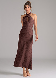 Azazie Marlissa Final Sale Dusty Blue Sheath Pleated Floral Burnout Dress image3