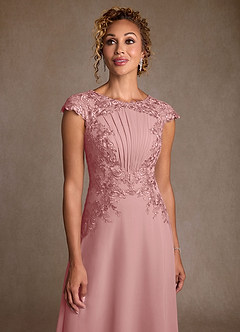 Azazie Christi vestidos de madre de la novia Vestido Rosa Polvorienta de Gasa de Corte en A con Encaje image5