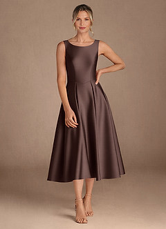 Azazie Fulton Moeder van de bruid jurken A-Lijn Jurk van Stretch Satijn Geplooid Ganache image7