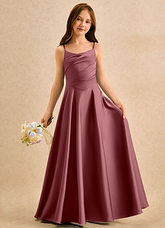 Azazie Coconut Girls Formal Sukienki dla dziewczynek sypiących kwiaty Linia A Pofałdowany Satyna elastyczna Długość podłogi Sukienka image3