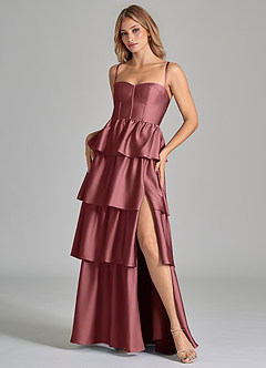 Azazie Faye Bridesmaid Dresses Amethyst A-Line Ruched Stretch Satin Dress image8