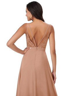 Azazie Lennon Bridesmaid Dresses Champagne Rose A-Line Lace Chiffon Dress image2