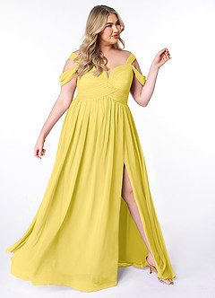 Azazie Lianne Robes de demoiselle d'honneur Robe Trapèze en Mousseline de soie Épaule décolletée Canari image10