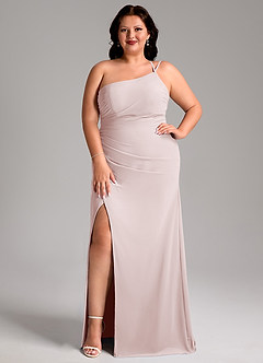 Azazie Eren Bridesmaid Dresses Blushing Pink Sheath One Shoulder Chiffon Dress image8