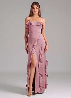 Azazie Malia Bridesmaid Dresses Vintage Mauve A-Line Side Slit Stretch Satin Dress image3