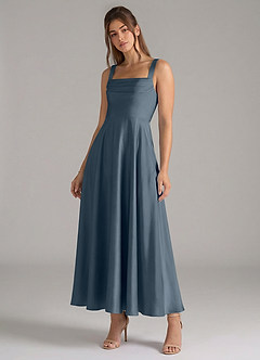 Azazie Shaude Bridesmaid Dresses Twilight A-Line Pleated Stretch Satin Dress image4