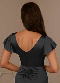 Azazie Roya Mère de la mariée Robes Robe Sirène en Satin extensible Col en V Plissé Noir image6