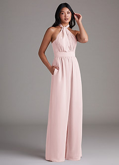 Azazie Lamara Bridesmaid Dresses Blushing Pink Off the Shoulder Chiffon Convertible Jumpsuit image12
