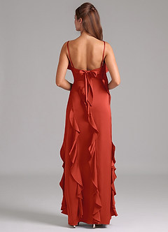 Azazie Malia Bridesmaid Dresses Rust A-Line Side Slit Stretch Satin Dress image6