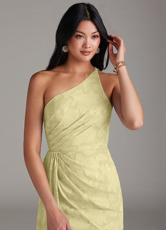 Azazie Mika Brautjungfernkleider Etui One-Shoulder Blumen-Burnout Kleid Zitronensorbet image5