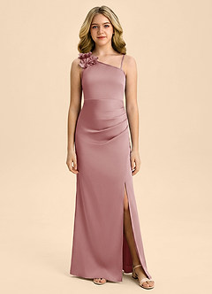 Azazie Remi Junior Robe Fourreau en Satin extensible Fente Latérale Rose Poussiéreuse image3