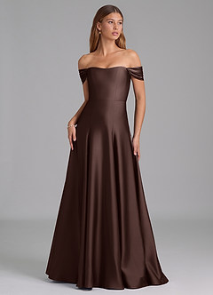 Azazie Seriana Suknie dla druhen Linia A Zza ramienia Satyna elastyczna Do ziemi Sukienka image1